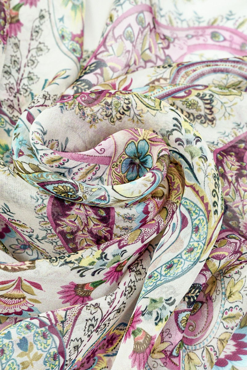 MuÅlin jedwabno-wiskozowy paisley kolorowy